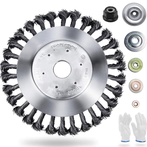 HAUSPROFI 8'' Grass Trimmer Cutter Head for Garden Lawn Mower, Strimmer Wire Brush Head with Knotted Wire, Universal Solid Steel Wire Wheel for Brush Cutter Attachment Replacement 1 HAUSPROFI 8'' Grass Trimmer Cutter Head for Garden Lawn Mower, Strimmer Wire Brush Head with Knotted Wire, Universal Solid Steel Wire Wheel for Brush Cutter Attachment Replacement