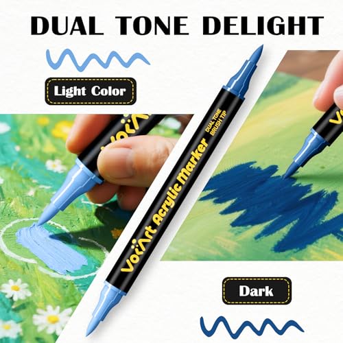 Image of VOKART 60 Colors Acrylic Paint Markers Brush Tip Paint Pens | for Rock, Canvas, Fabric, Wood, Glass, Ceramic - Art Supplies for Artists, Kids, DIY & Holiday Decor