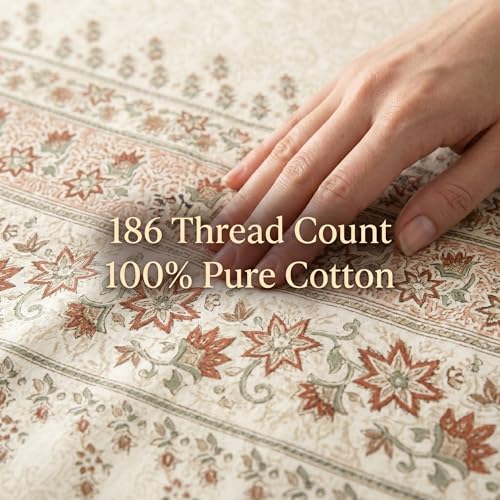 Image of Mafatlal 186 TC Spring Glory Graceful Pure Cotton Single Flatsheet (60 x 90 Inch) | Breathable Summer Comfort | Wrinkle-Free Floral Bedsheet with 1 Pillow Cover, Floral Brown