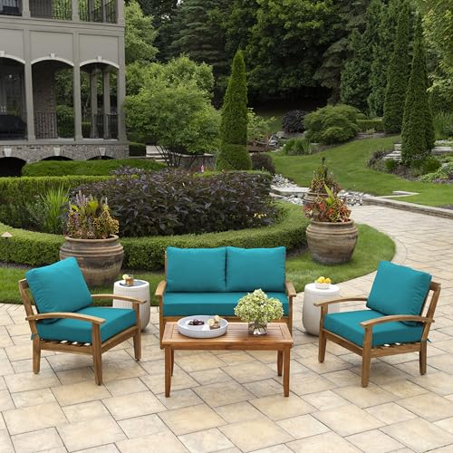 Image of Arden Outdoor Loveseat Cushion Set, 48 x 24, Rain-Proof, Fade Resistant, Cushion Set for Couch, Bench, and Swing Lake Blue Leala