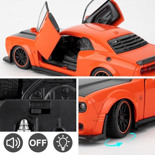 Image of Hellcat 1:32 Scale Dodge Challenger Die-Cast Metal Toy Model Car for Kids - Pull Back Mechanism, Birthday Gift for 3+ Year Old Boys (Hellcat Orange)