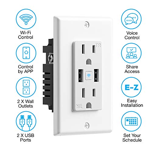 Image of Geeni 2-Port USB Speed Charger Wall Outlet: Dual USB & Power Outlets, Smart Charging Solution