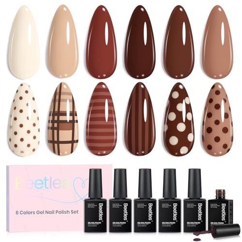 Image of Beetles Brown Gel Polish Set - Toasty Aroma Collection, 6 Colors Nude Brown Trendy Colors Uv LED Lamp Salon DIY at Home Nails Gifts for Women