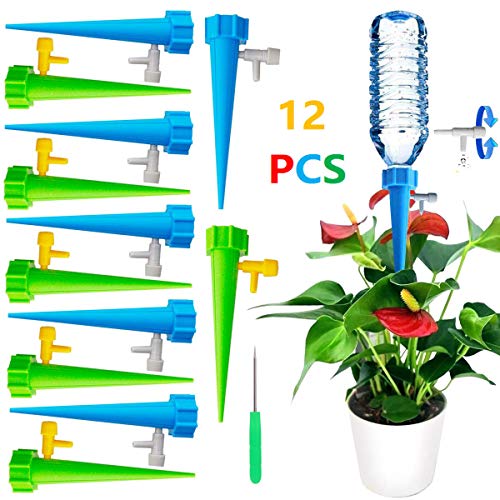 YLINKM Plant Watering Devices, Plant Self Watering Irrigation Spikes System, Automatic Plant Waterer, Irrigation Drippers with Slow Release Control Valve Switch(12 PCS)