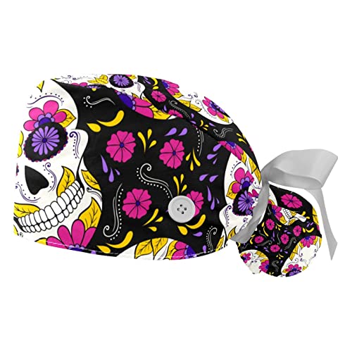 Chapeaux bouffants crânes de sucre JDEZ : lot de 2 casquettes de travail ajustables mixtes