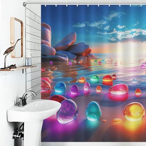 Rideau de douche lavable en machine imperméable 168x183cm motif plage