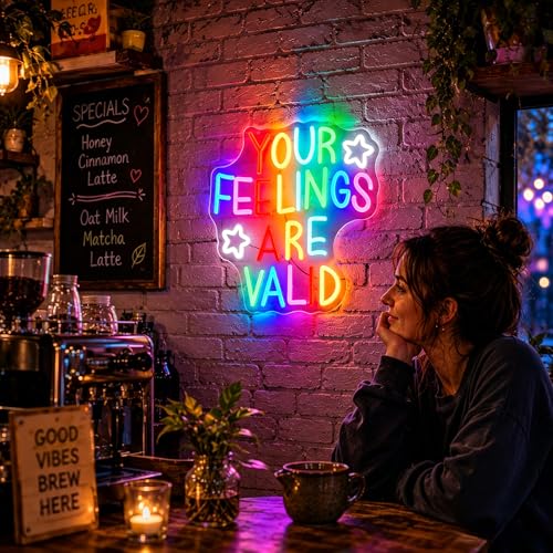 Image of Neon Sign for Wall Decor Dimmable Your Feelings Are Valid Neon Sign Led Neon Lights Light Up Signs for Room Gift Decoration USB Powered