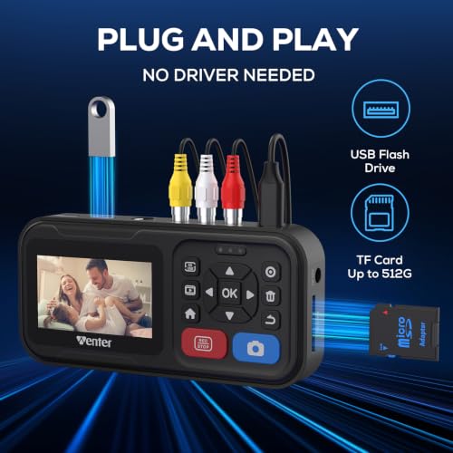 Image of WENTER VHS to Digital Converter, HD Video to Digital Converter Capture Recorder, Compatible with VHS, VCR, DVR, DVD, Hi8, Mini DV, Gaming Consoles (VCR /VHS /DVD Player /Camcorder Required)
