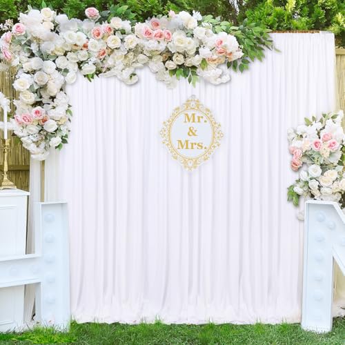 Image of White Backdrop Curtains 30ft x 8ft: Polyester Photography Backdrop Drapes - Wedding Party Photo Shoot Background 6 Panels 5x8ft