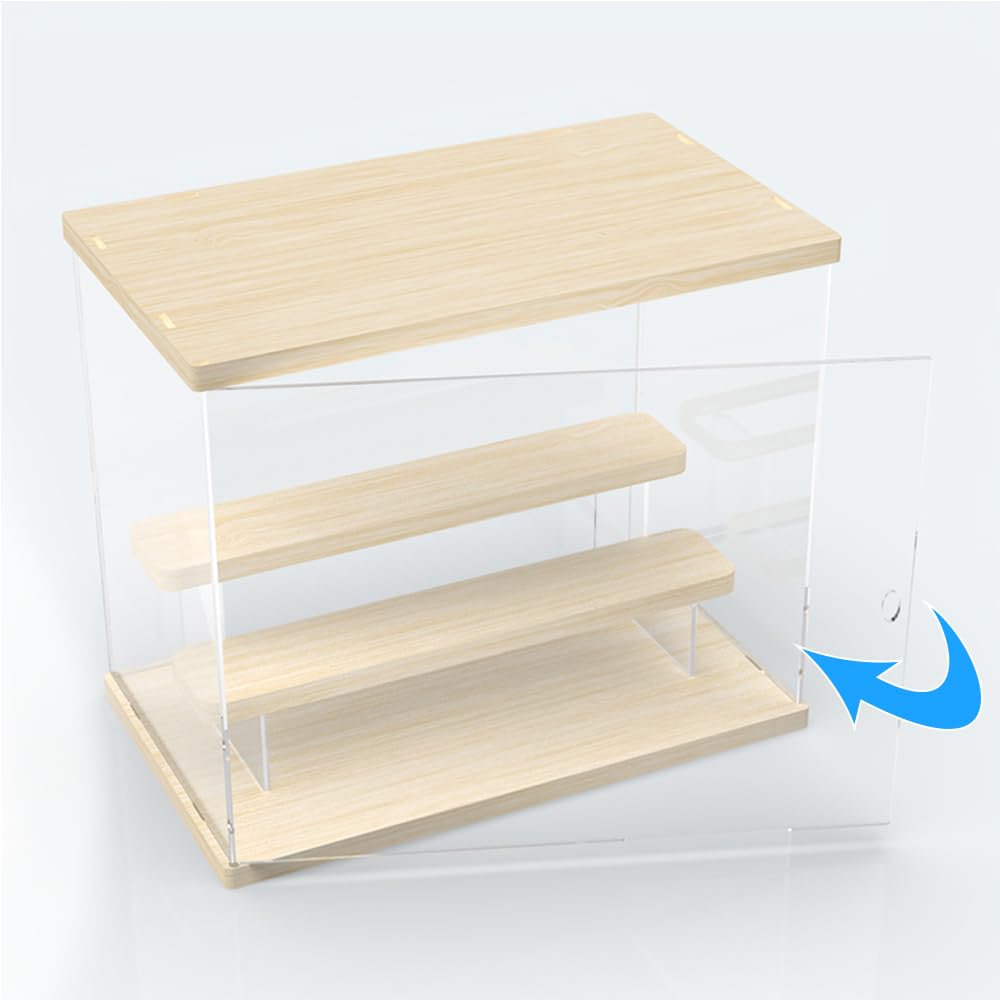 Nynelly Caja expositora de Acrílico de 3 Niveles, Vitrina de Acrílica Transparente para Figuras, Vitrinas de Exposición Antipolvo para Las Colecciones Juguete, Madera,31,5cm x 18cm x 26,5cm — view 6