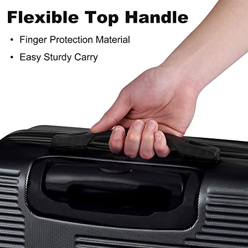 3 Piece Luggage Set with TSA Lock, Durable Lightweight Cross Stripe Suitcase Hardshell Luggage Set with Hooks and 360 Degree Spinner Wheels (20in/24in/28in) Black As Shown One Size2