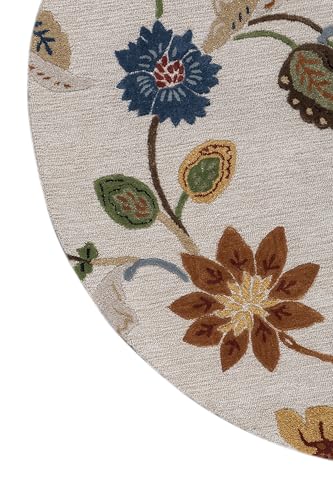 Image of Jaipur Rugs Soft Hand Tufted Floral 6 x 6 Feet Rug| Ivory Handmade Wool & Viscose Carpet for Living Room, Bedroom & Home