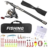 Angelrute Set Komplett, 1.8m Teleskop Angelrute Spinnrute mit Angeln Rute Rolle Kombi Angelköder-Zubehör Tragetasche Fishing Rod Anfänger für Salzwasser-Süßwasser