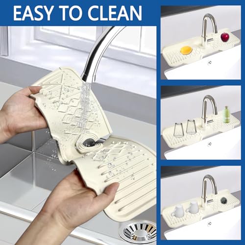 Image of Silicone Sink Mat Splash Guard-17 inch x 6'' Sink Splash Guard,Kitchen Sink Accessories fit for Countertop, Bathroom,Farmhouse,RV by EBIGIC (Off-white)