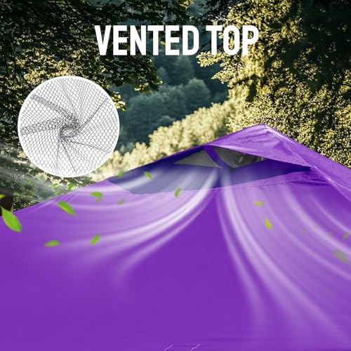 Image of CROWN SHADES 10x10 Pop Up Canopy - Patented Center Lock One Push Instant Outdoor Canopy Beach Tent with STO-N-Go Bag 8 Stakes & 4 Sand Bags,Purple