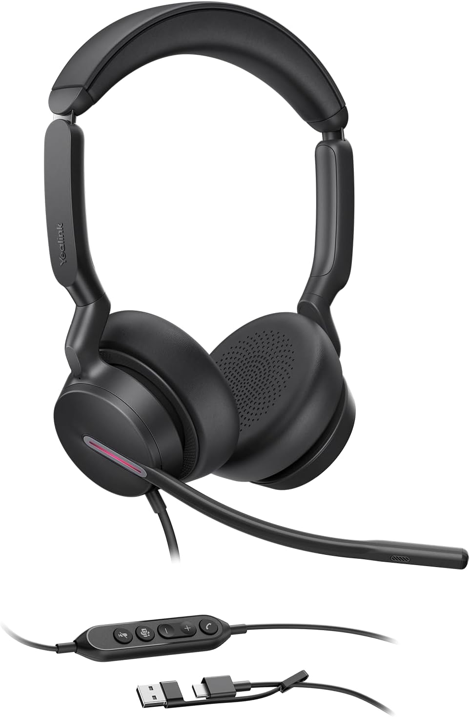 UH46 USB Headset with Mic, Wired Headset with 3 Noise Cancelling Microphones for PC/Computer/Laptop, Teams Certified, in Line Controls for Home Office Online Meetings, Plug & Play USB-C/A