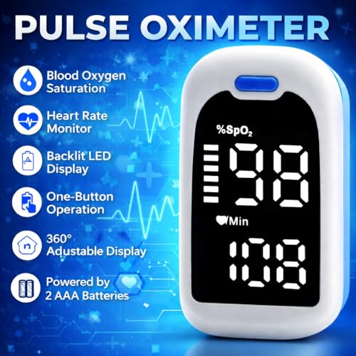 Image of VINOXY E V M Pulse Oximeter with LED Display, Oxygen Saturation Monitor, Heart Rate and SpO2 Levels Meter, Free Batteries Included