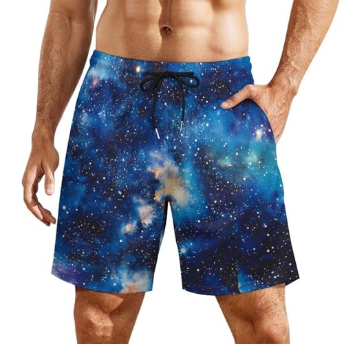 Spaces Universes Galaxy Stars Beach Shorts for Men Swim Trunks Quick Dry Swim Shorts with Compression Liner Pocket