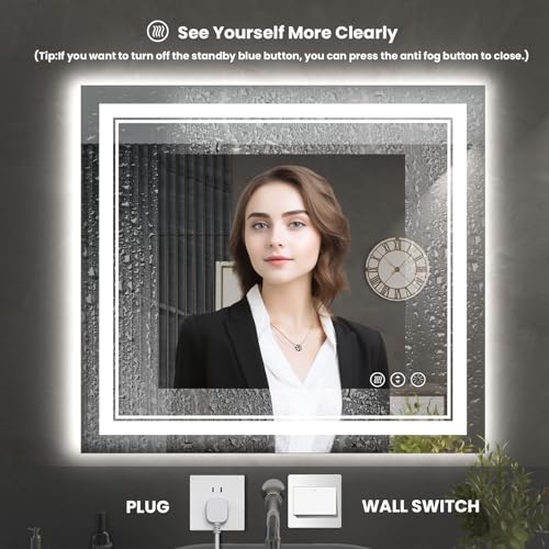 40 x 24 Inch LED Bathroom Mirror with Lights, Front Light and Backlit Anti-Fog Dimmable Memory Lighted Vanity Mirror, Shatterproof Wall-Mounted Led Mirror for Bathroom