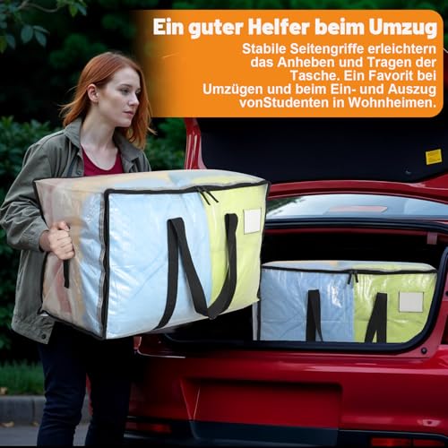 Dntorx 4 Stück 105L Große Aufbewahrungstasche mit Deckel, Faltbare Transparente Umzugskartons Groß mit Reißverschluss Griffe Weihnachtslager für Weihnachtsbaum Tasche Umzug Bettwäsche Aufbewahrung
