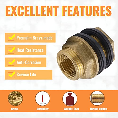 2 Stück Regentonnendurchführung 1/2 Zoll - Messing Adapter Für Wasserhähne