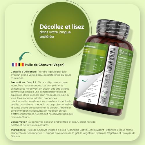 Huile de Chanvre 1000mg, 180 Gélules Pour 6 Mois, Riche en Omega 3 6 9 Avec Acides Gras Essentiels, Omega 3 Vegan Huile Graines de Chanvre Pressées à Froid Avec Vitamine E Sans Arrière Goût – Image 5