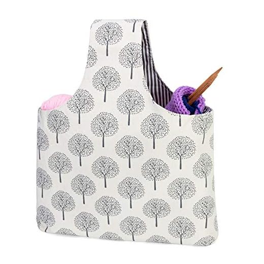 Teamoy Bolso de Ovillos Bolsa en Mano de Tejer Bolsos para Agujas Mochila de Crochet (grande,arboles)