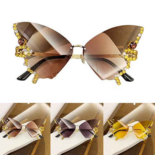 Diamond Butterfly Sunglasses Women Rimless Sunglasses Small Face Bling Sunglasses -Eye Butterfly Glasses, Gradient Purple2