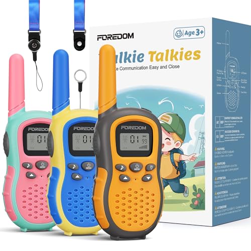 FOREDOM Talkie Walkie Enfants, Talkie-Walkie Longue Portée pour Garçons & Filles de 3-12 Ans avec Lampe, Cordons, Lot de 3