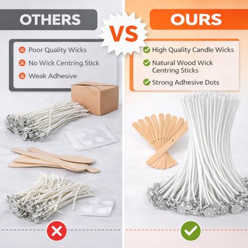 Image of Asian Hobby Crafts Candle Making Set with 50 Wicks 5 inch Inch, 40 Wick Stickers & 10 Wooden Wick Holders - DIY Candle Making Kit for Beginners, Candle Making Materials, Craft Kit for Homemade Candles