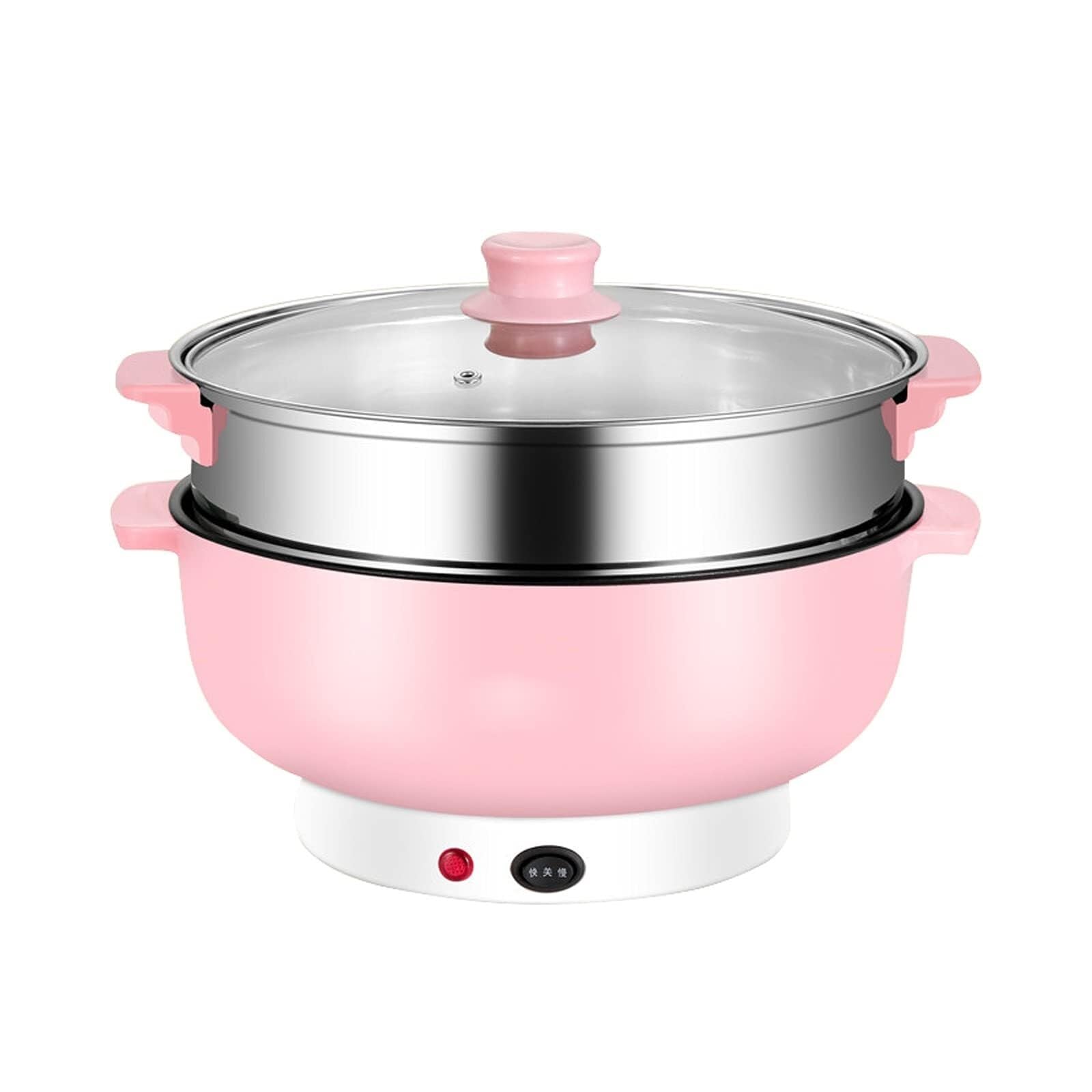 Electric Hot Pot Cooker, Portable Electric Skillet with Nonstick Coating, Multi-Function Electric Cooker, Noodle Cooking Pot (Light Green 24CM)(Pink,24CM)
