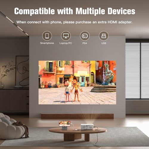 Image of AuKing Projector, 2026 Upgraded Mini Projector, Full HD 1080P Home Theater Video Projector, Compatible with HDMI /USB /Smartphone /TV Box /Laptop (White)