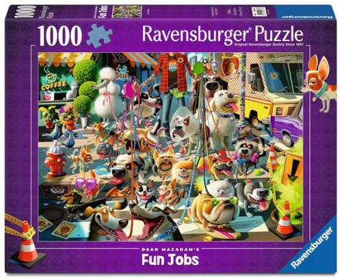 Ravensburger - The Dog Walker - 1000 Piece Jigsaw Puzzle - Vibrant, Bold Colors and Laugh Inducing Details of an Over-Committed Dog Walker - Premium Quality - Puzzles for Adults
