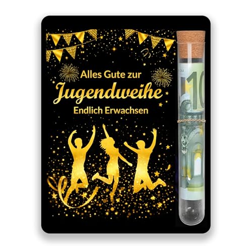 SqurHiet Jugendweihe Geschenke Junge Jugendweihe Karte 10 x 13cm mit Reagenzglas Jugendweihegeldgeschenk aus Holz Originelle Verpackung für Geldgeschenke Jugendweihegeldgeschenk für Junge Mädchen