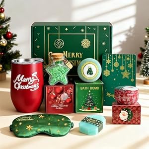 Christmas Gifts Box Gifts Basket for Women Men Merry Christmas Xmas Gift Ideas Relaxing Bath Scented Candles Insulated Tumbler Gifts Set for Wife Best Friends Sister