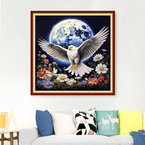 Image of Foxdiviy Stamped Cross Stitch Kits Full Range of Embroidery Needlework Starter Kits for Beginners Adults 11CT Embroidery Patterns Art Crafts DIY Needlepoint Kits-White Headed Eagle 18x18 inch