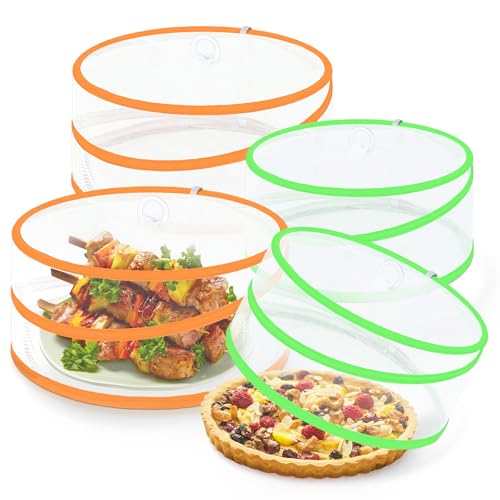 ecooe Fliegenhaube - 4er Set Faltbare Abdeckhauben für Lebensmittel Netzhaube für Obst und Kuchen in Zwei Größen Fliegenschutz und Insektenschutzhaube für BBQ Salate Picknick Camping