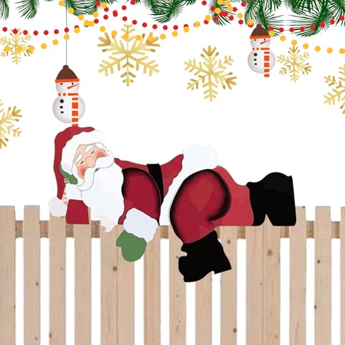 Fyrdyn Decoración Navideña Para Valla De Santa - Decoraciones Navideñas De Santa Para Exterior - Resistente al Agua y a la Decoloración para Jardín Sendero Entrada Porche