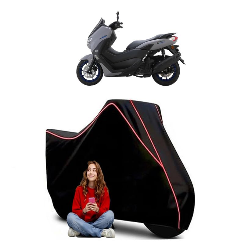 Image of N Max 155 Scooty Bike Cover Water Resistant Outdoor Use Universal Fit Scooters Motorcycles Heavy Duty UV Protection Dust Rain Scratch Resistant Elastic Bottom Black Blue Piping