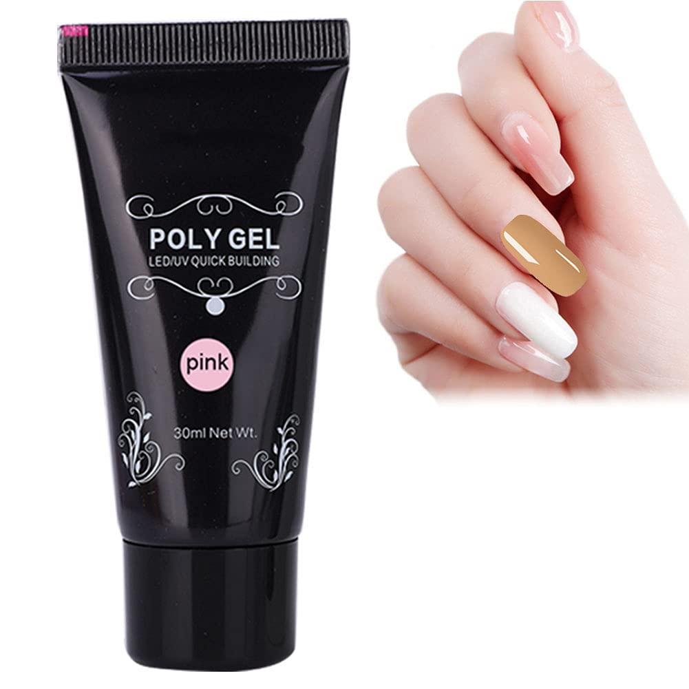 Set di strumenti per nail art con lampada essiccatrice, colla per extension e gel modellante; kit completo per manicure su unghie naturali o artificiali, incluso lima arcobaleno e (Rosa)