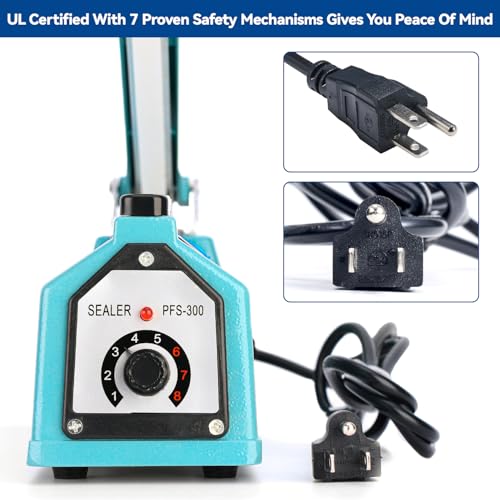 Image of Sealer Pro, Patented 12inch Impulse Heat Bag Sealer, 7mm Sealing Width Poly Bag Seal Machine, 2 Replacement Kits 2 Fuses Included, Blue