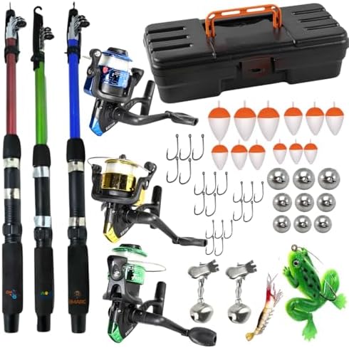 Kit de Pesca Completo, 3 Varas com Molinetes, Estojo, Bóias, Anzó...