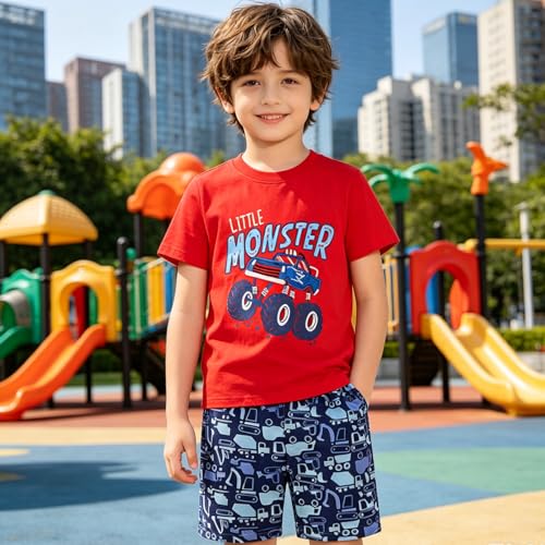 Image of Boy Shorts Sets Dinosaur Animal Print Shirt Summer Outfits Set 2pcs Casual Clothes