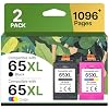 Paquete combinado de cartuchos de tinta 65XL, color negro, alto rendimiento, repuesto para cartuchos de tinta HP 65 65XL, funciona para HP DeskJet 3755 3772 3700 3752 3722 2600 2622 Envy 5055 5000 5070 5052 (1 negro, 1 Colores)