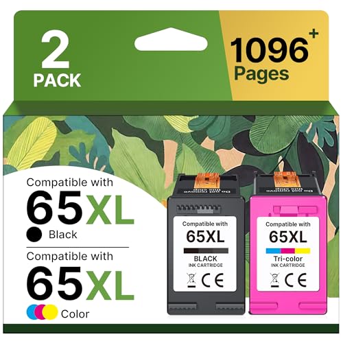 65XL Ink Cartridges Black/Color Combo Pack High-Yield Replacement for HP Ink 65 65XL Ink Cartridges...