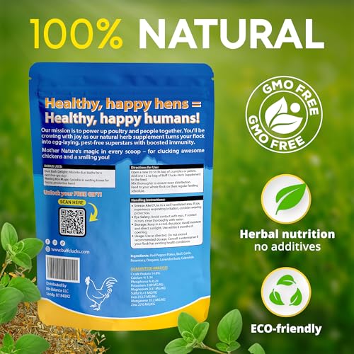 Buff Clucks Herb Supplement for Backyard Chickens - Natural Chicken Treats, Poultry Feed Botanical Mix, Plant-Based Coop Snacks for Daily Wellness, Feather Quality, Egg Production, USA (12 oz) - Image 3