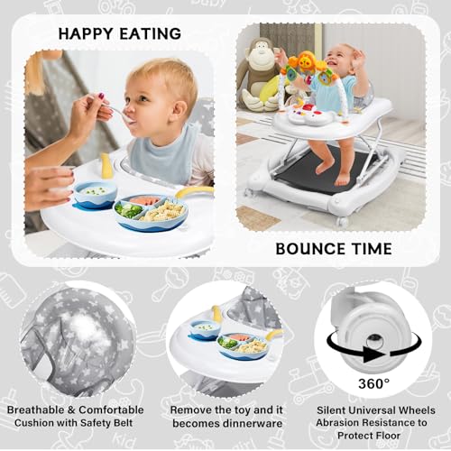 Image of Baby Walker, 5 in 1 Baby Walkers for Boys Girls 6-12 Months, Foldable Walkers for Babies with Bouncer & Feeding Tray, Music, Adjustable Heights, Activity Walker for Infant