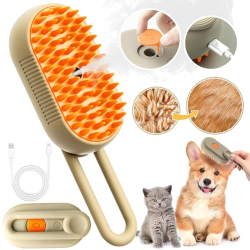 Image of 3-in-1 Rechargeable Cat Steam Brush for Shedding and Grooming - Self-Cleaning Pet Brush for Dogs and Cats - Massage, Clean, and Remove Loose Hair