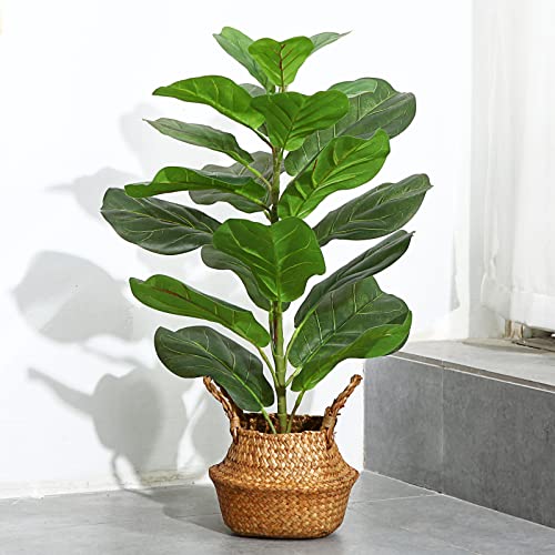Mosade Artificial Fiddle Leaf Fig Tree 30" Fake Potted Ficus Lyrata Plant With Handmade Seagrass Basket, Perfect Faux Plants Home Décor For Indoor Outdoor Office Porch Balcony Bedroom Bathroom Gift #TOP3