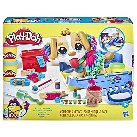 Play-Doh Care 'n Carry Vet Playset for Kids 3 Years and Up with Toy Dog, Storage, 10 Tools, and 5 Modeling Compound Colors, Non-Toxic Cover